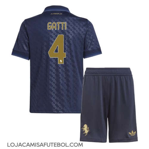 Camisa de Futebol Juventus Federico Gatti #4 Equipamento Alternativo Infantil 2024-25 Manga Curta (+ Calças curtas)